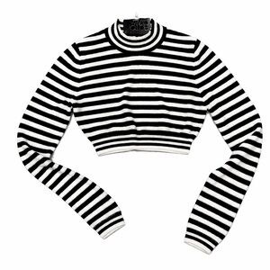 Victoria Glemaud Black and White Cropped Striped Sweater